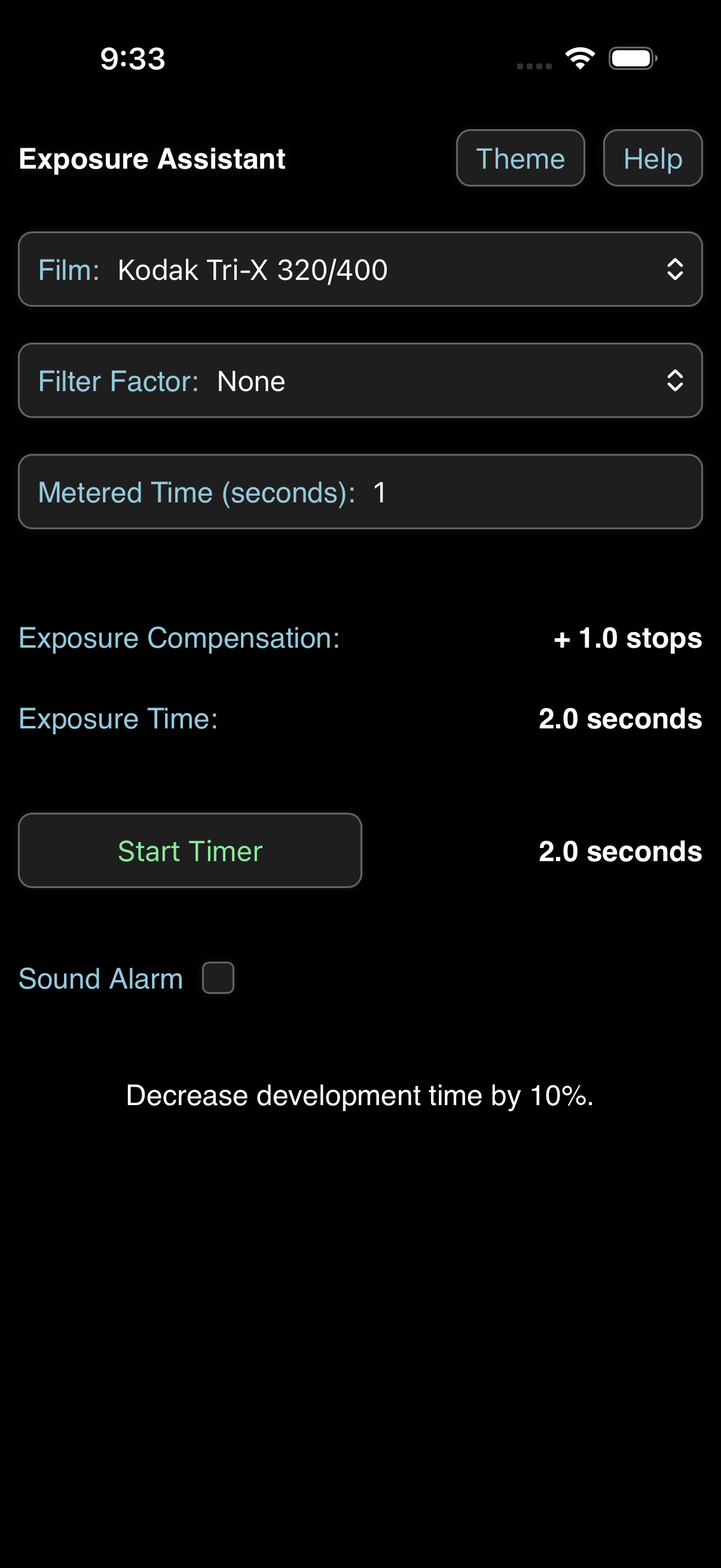Exposure Assistant Screen 1