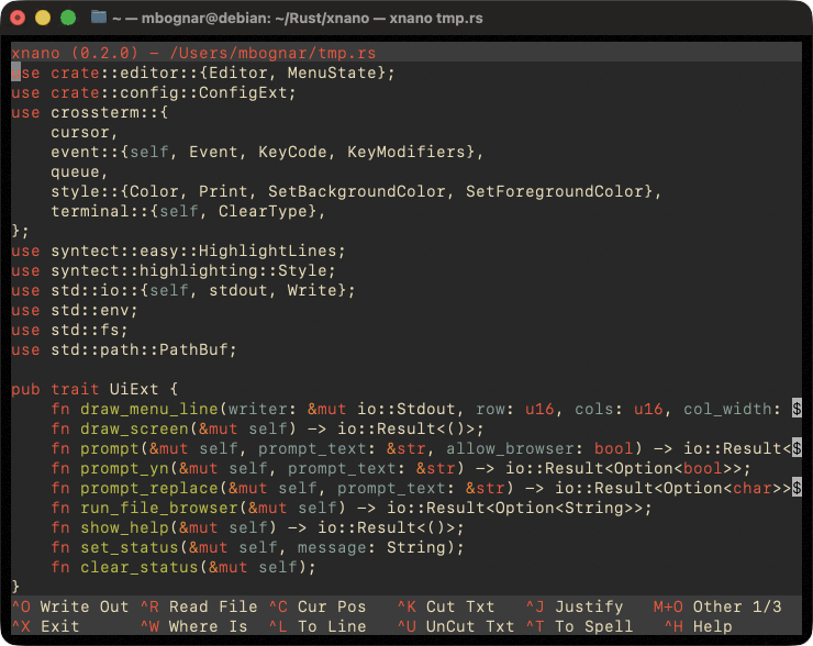 xnano terminal text editor screenshot
