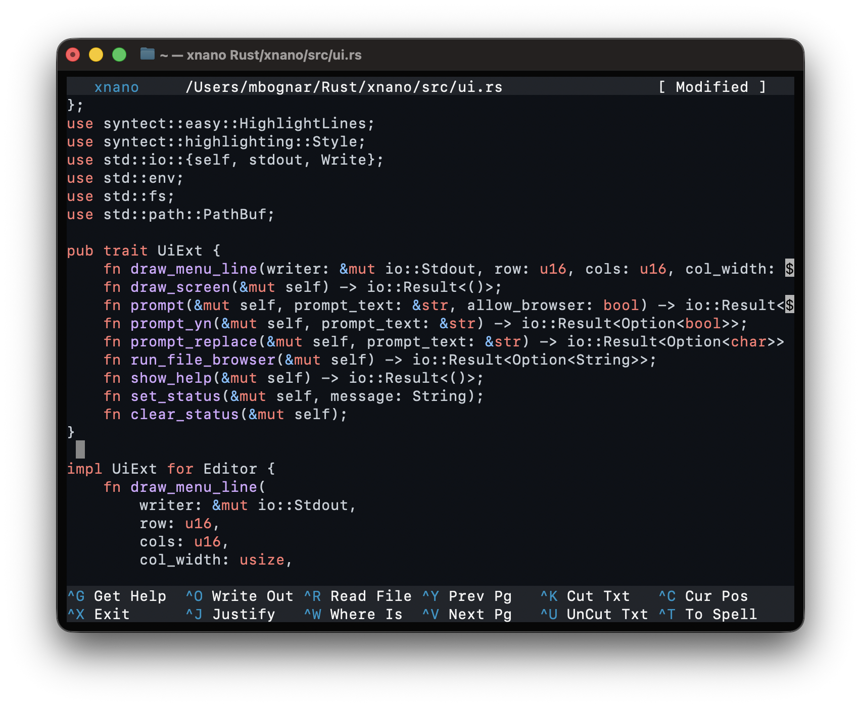 xnano showing syntax highlighting