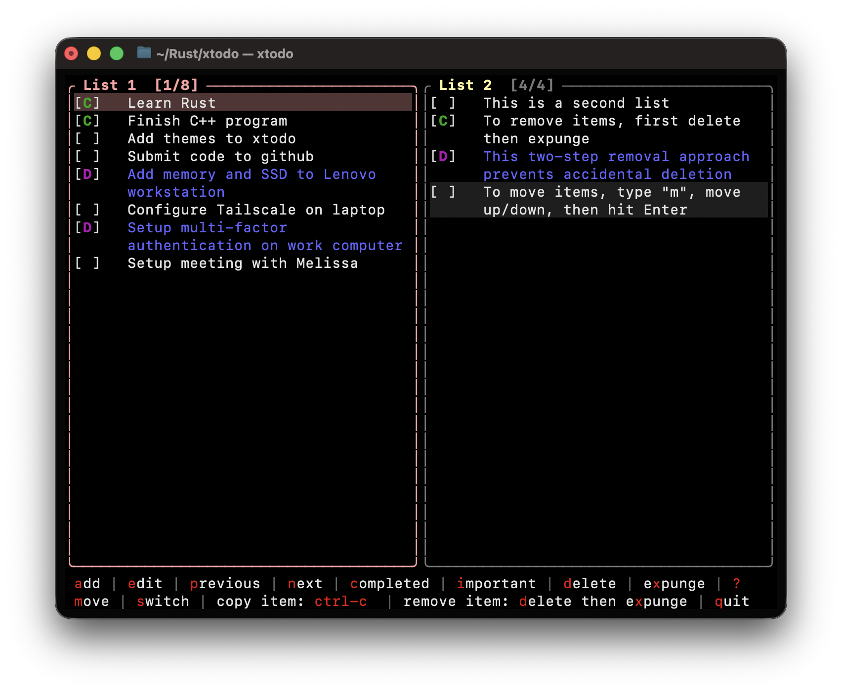 xtodo showing active tasks