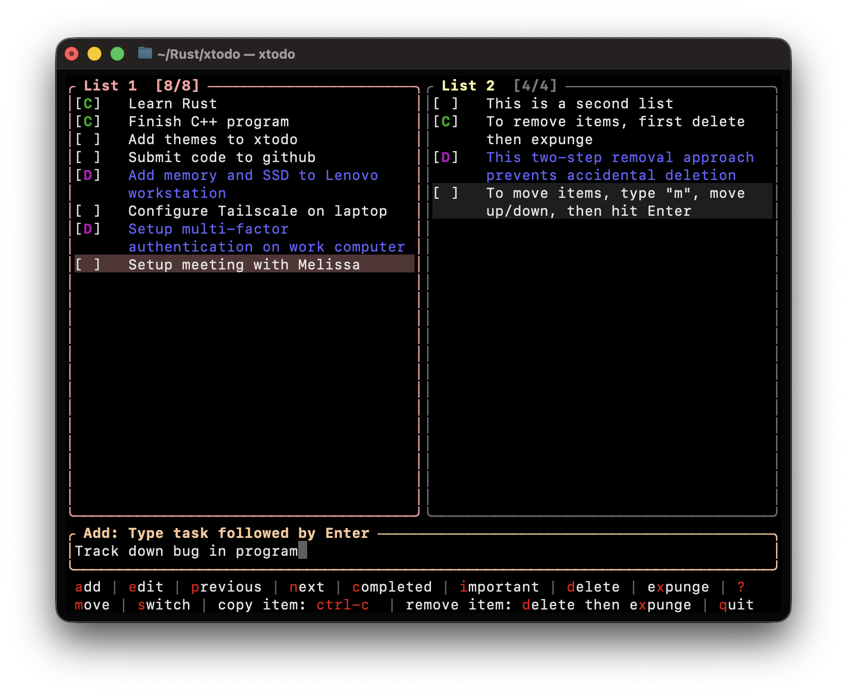 xtodo editing interface