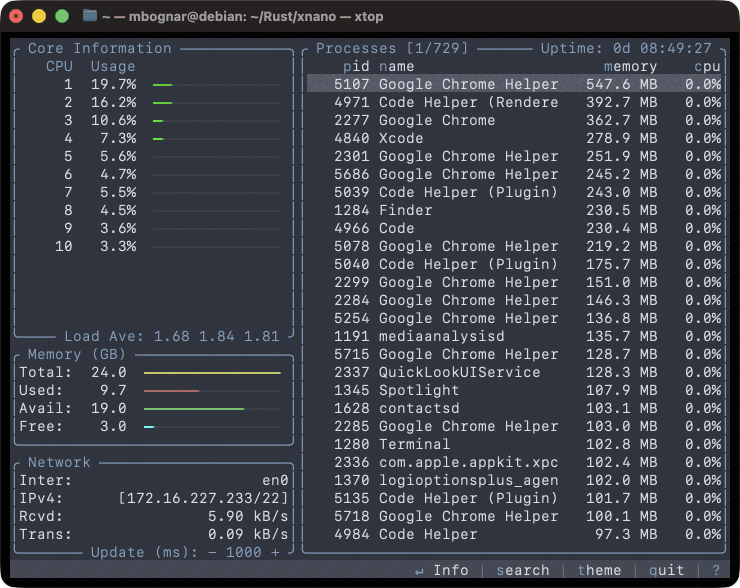 xtop system monitor screenshot